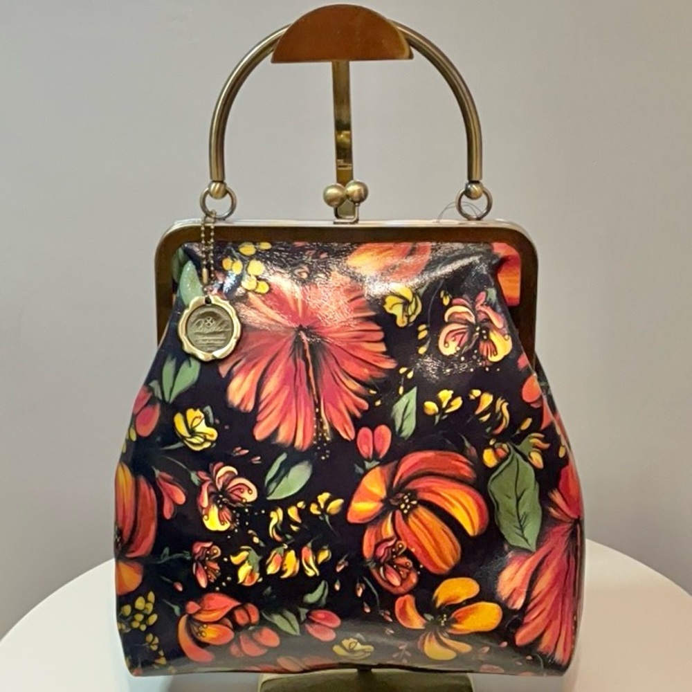 Patricia Nash Tropical Escape Kisslock Satchel Crossbody Floral Leather Bag NWT - Picture 2 of 16